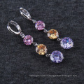 AAA Quality Zircon Three Round Zircon Plated Silver Gold Earrings